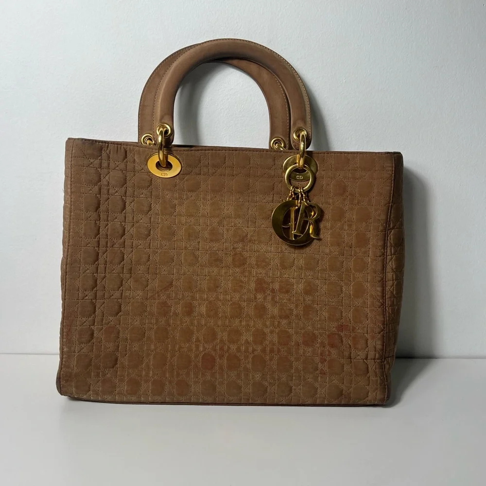 Christian Dior Vintage Lady Dior Large Nylon Cannage Top Handle Bag Purse Tote